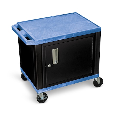 Luxor AV Cart - 26"H  - Two Shelves with Cabinet - Blue with Black Legs WT26BUC2-B
